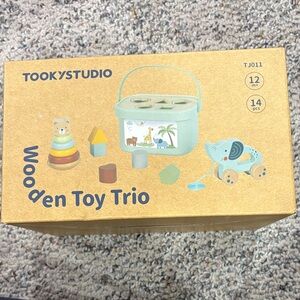 TOOKYSTUDIO Wooden Toy Trio - Blue and Yellow